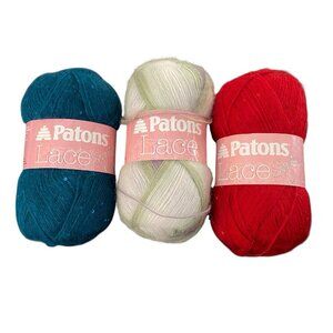 Patons Sequin Lace Yarn Lot Acrylic Mohair Wool Ruby Red Aquamarine Teal Blue